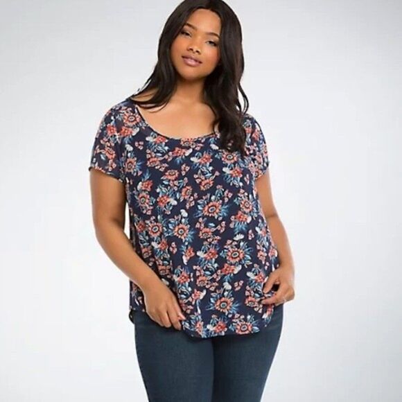 torrid Tops - Torrid Women's Floral Chiffon Drape Back Blouse Top Size 1X
